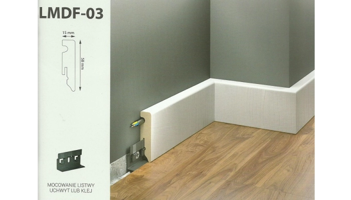 Listwa przypodłogowa biała MDF - 58x15x2400 - Creativa LMDF-03